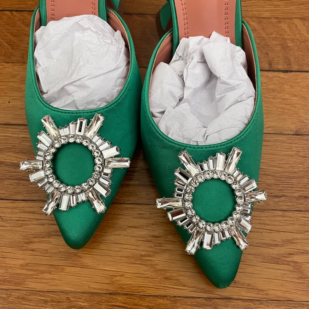 Emerald Green sling back pumps